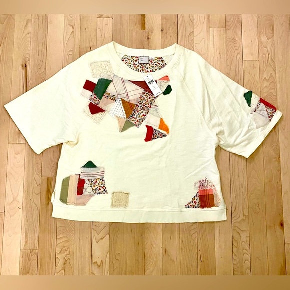 Anthropologie Sweaters - NWT Anthropologie Brand Short Sleeve Crew Neck Sweater in Patchwork & Cream. Med